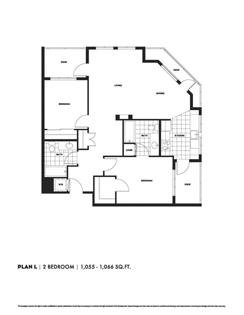 Floor plan for 2 beds, 2 baths, 1066 sqft